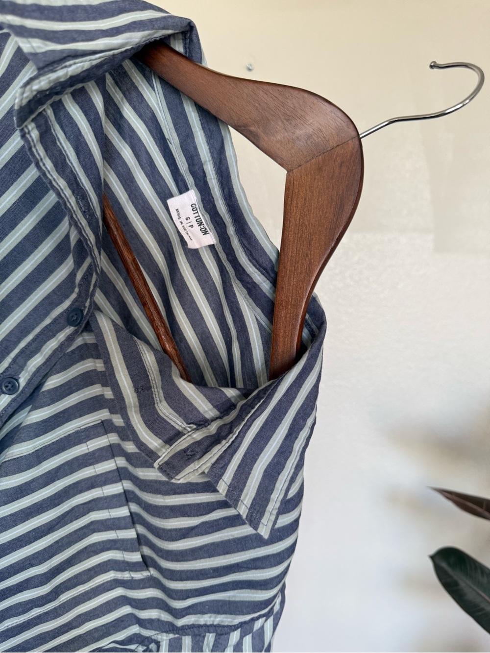 🍂 Cotton On Navy & Light Gray Striped Button-Down Shirt